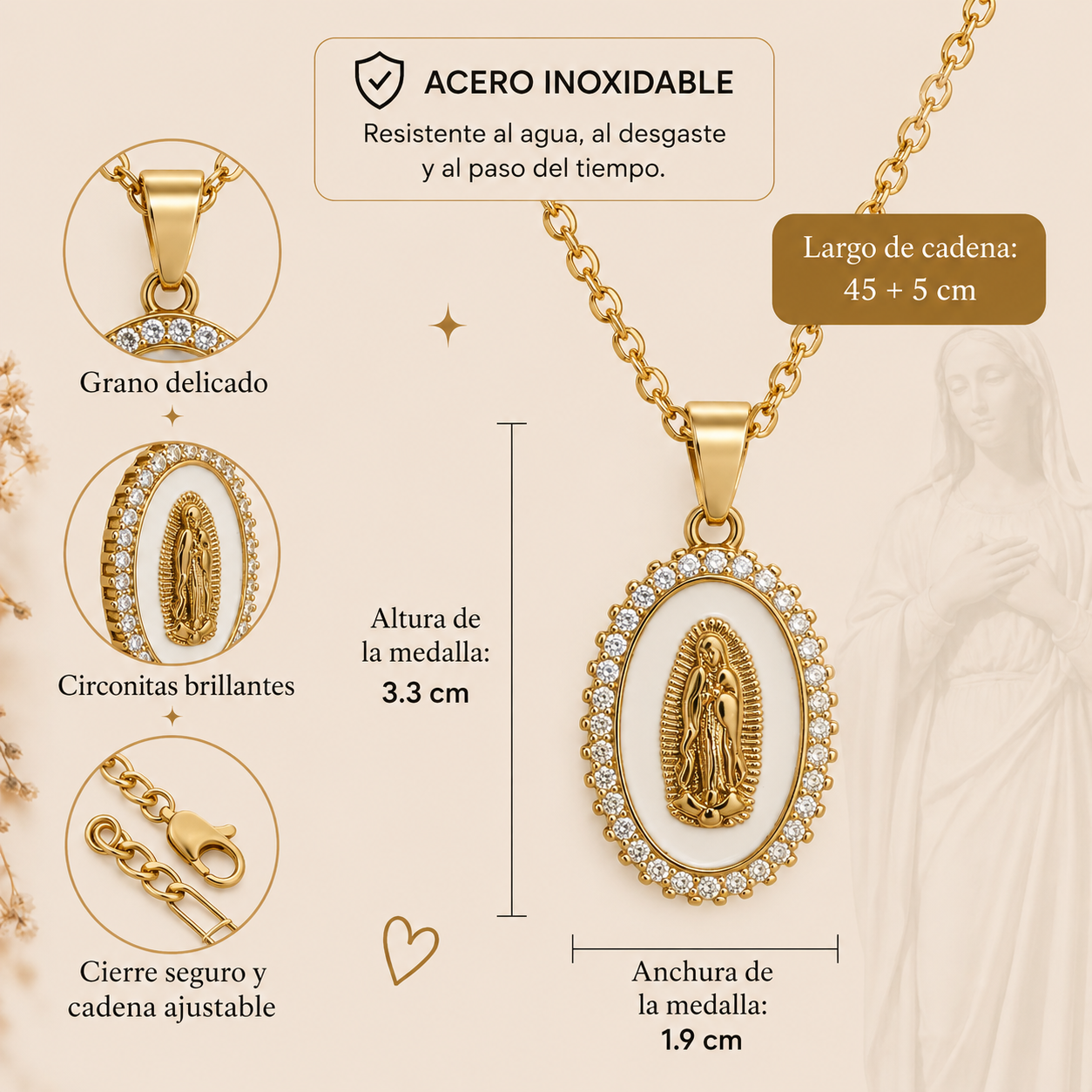 Collar Virgen de Guadalupe - Acabado Dorado Premium